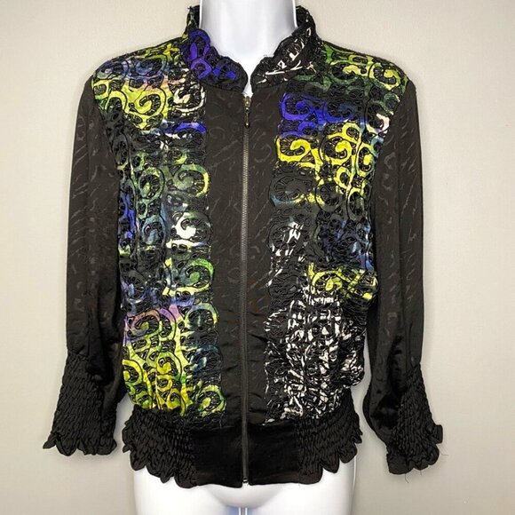VTG Alberto Makali Artsy Leopard Rainbow Zip Lightweight Jacket Womens Sz M - Picture 1 of 7